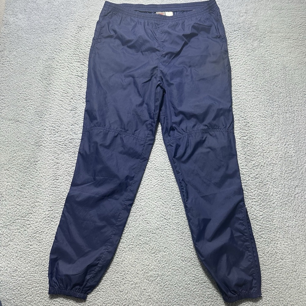 VTG Nike Track Pants Men's Large Blue‎ Tag 80s Windbreaker Nylon Black Zip Ankle